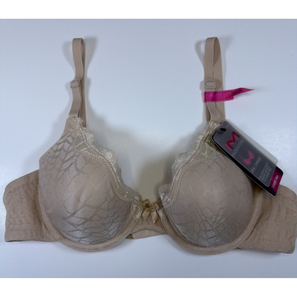 Maidenform Bra 36A Demi Coverage 09471 One Fab Fit Lace T-Shirt Bra Beige New